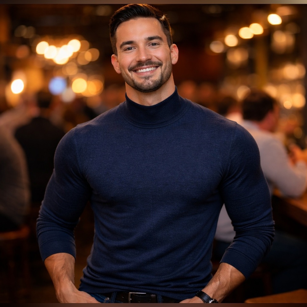 Jos. A. Bank Men's Navy Blue mock Turtleneck Sweater